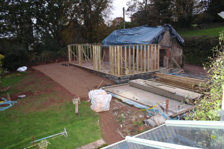 rear veiw of barn with walls up
